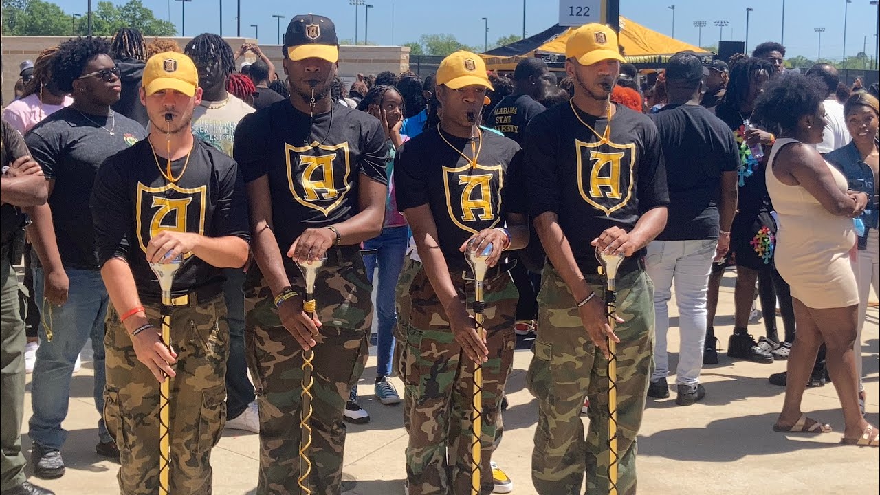 Alabama State University Mighty Marching Hornets Band Ft STINGETTES Marching Into Stadium