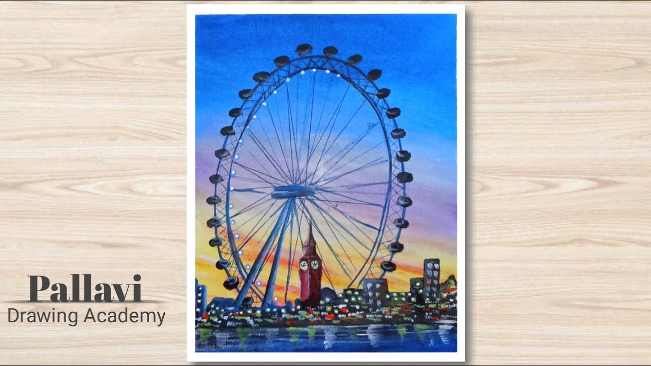 How to draw easy and beautiful London Eye/Millennum Wheel and Big Ben || Pallavi Drawing Academy ||