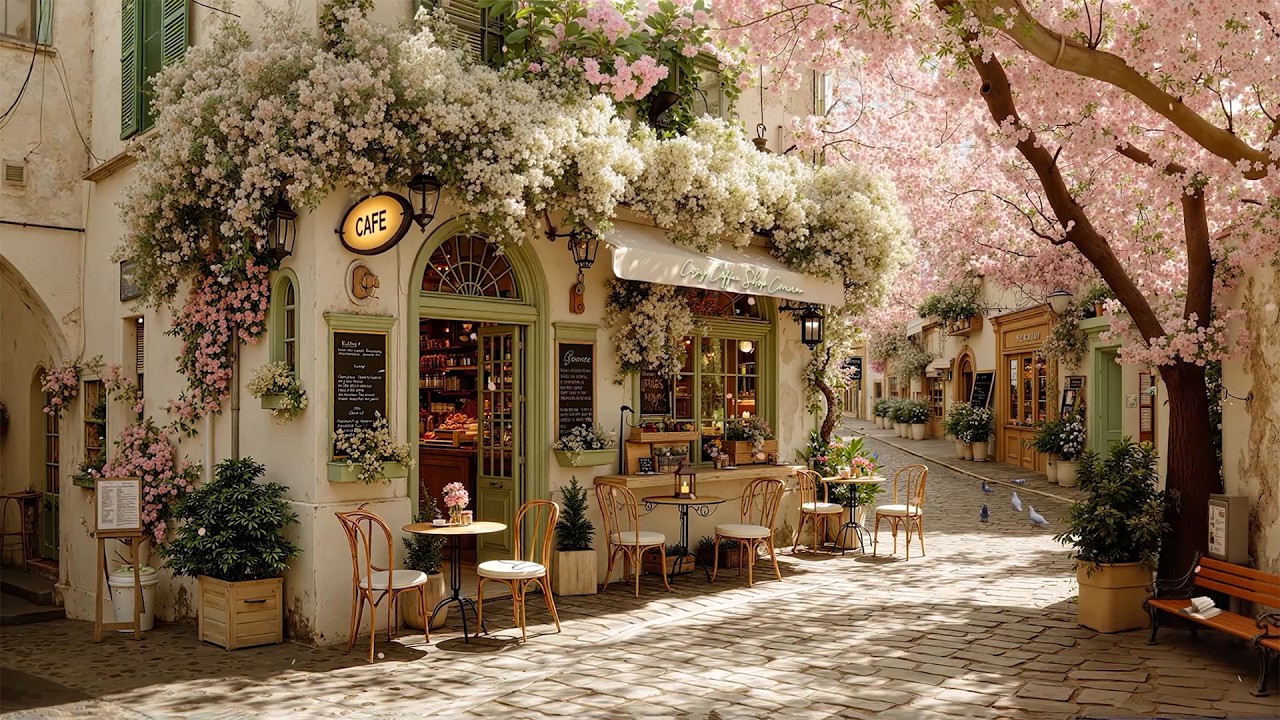 Cozy Spring Morning Café in a Romantic Old Town 🌸 Gentle Jazz Coffee Shop Ambience for Study & Relax