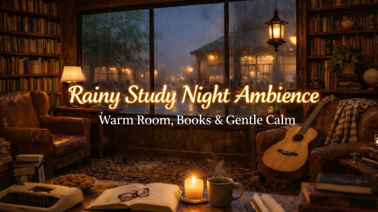 Rainy Study Night Ambience | Warm Room, Books & Gentle Calm