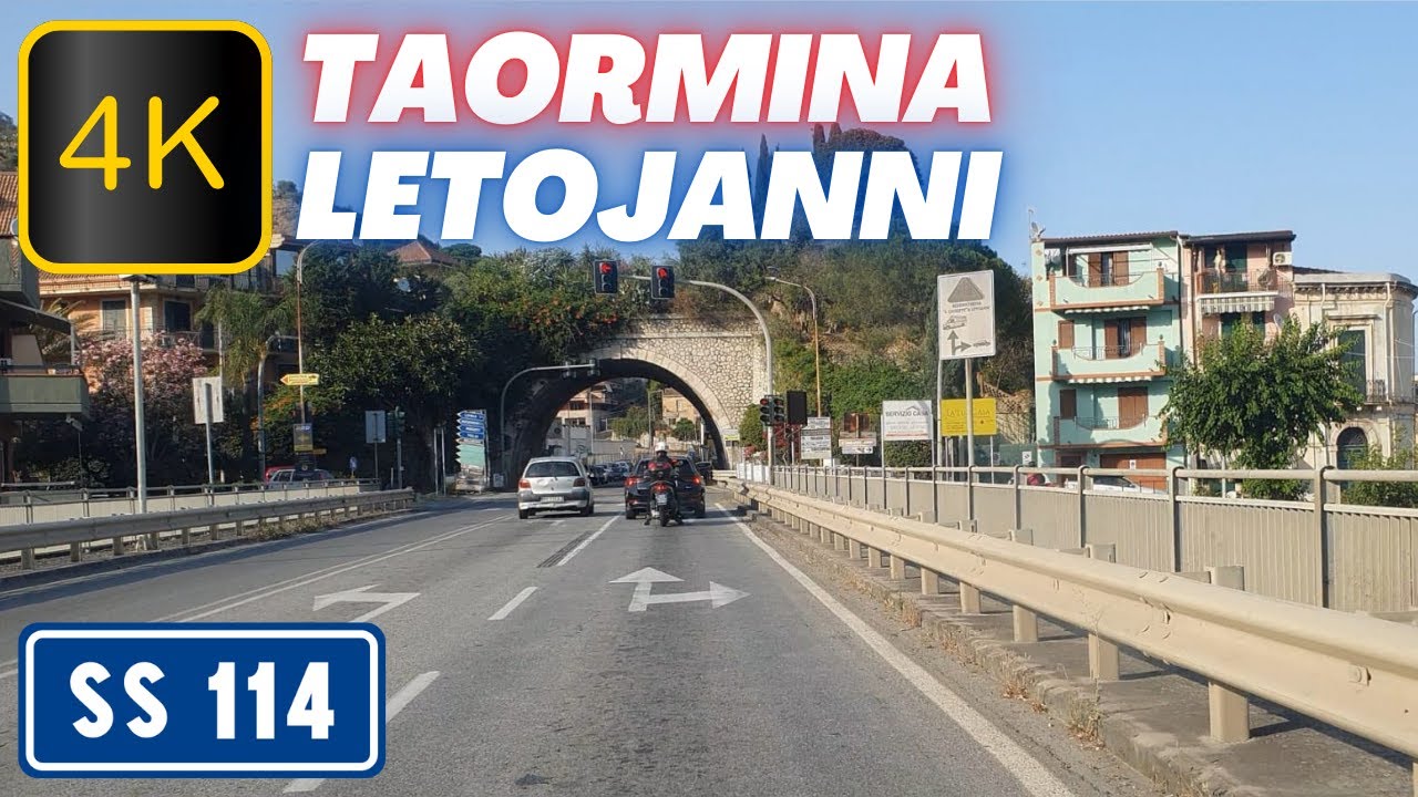4K - Driving in Sicily from TAORMINA to LETOJANNI trought SS114 