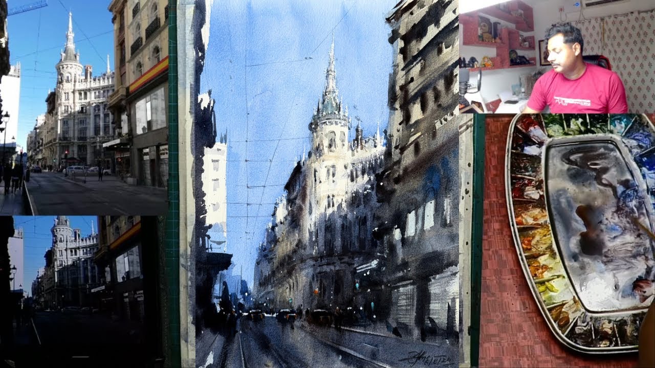 Live Demo Watercolor Cityscape Painting/Lights and Shadows/Achintya Hazra