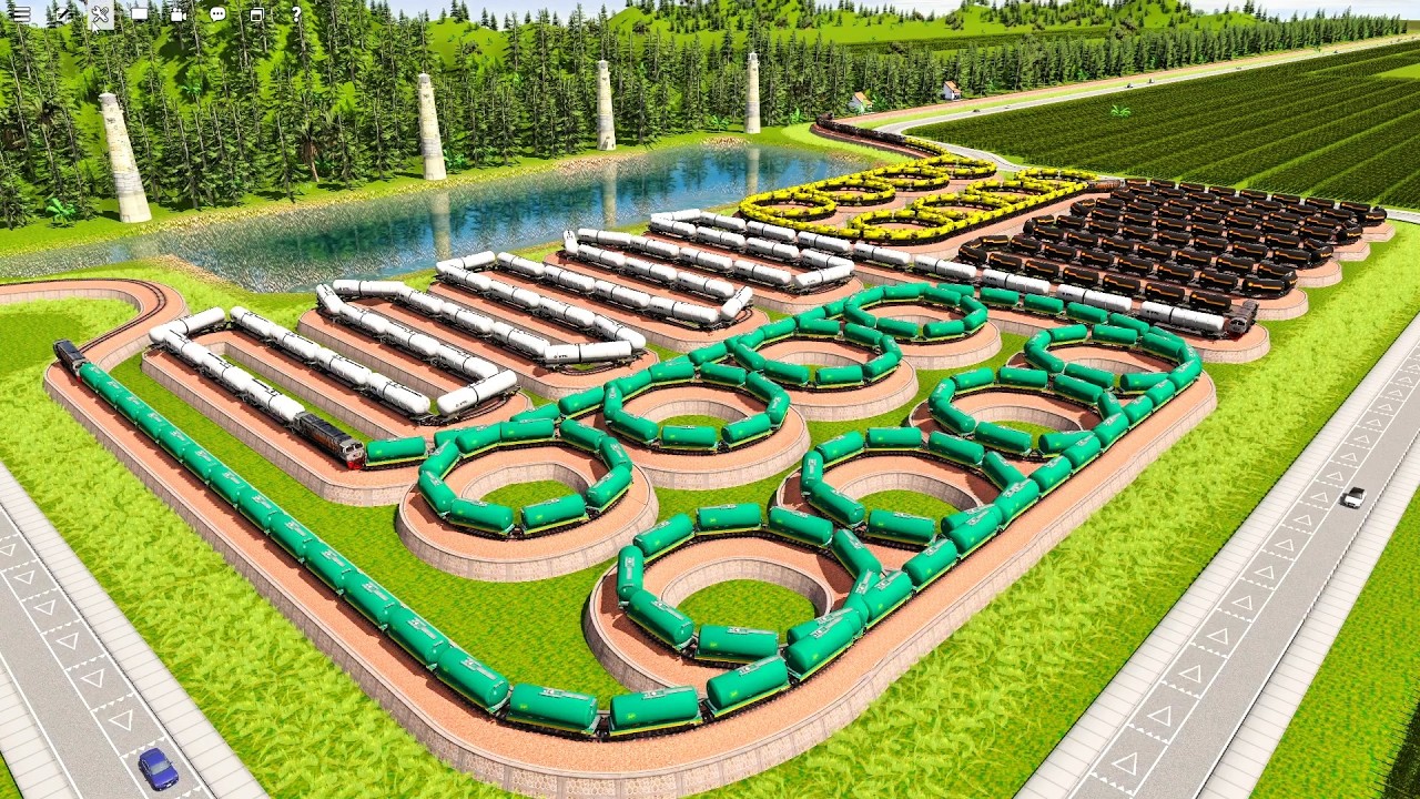 4 Tracks Labyrinth Train 16 Loops & Extreme Sharp Bends Branches🚂Train Like Snake🚦Trainz Simulator
