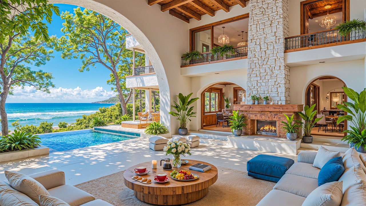 Gentle Jazz in Peaceful Spring for Focus | Calm Jazz & Fireplace for Study, Work🌸Soft Cabin Ambience