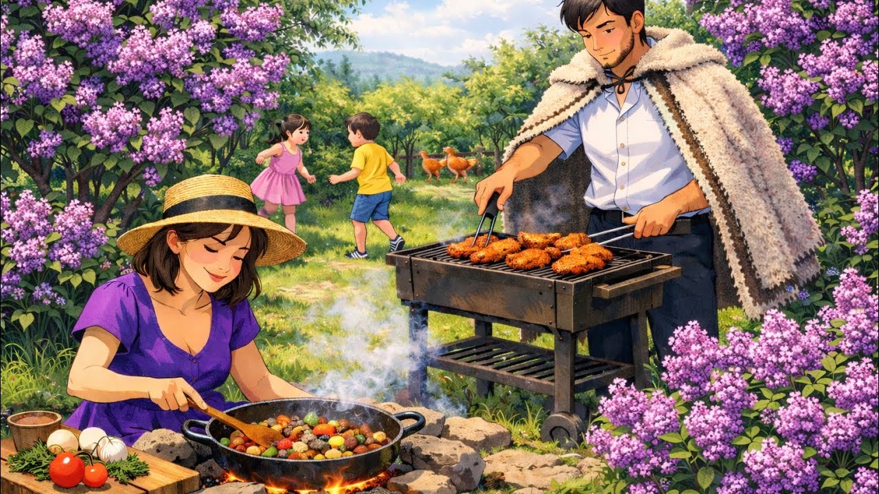 Relaxing Cooking ASMR 🪻Family Picnic in a Lilac Garden