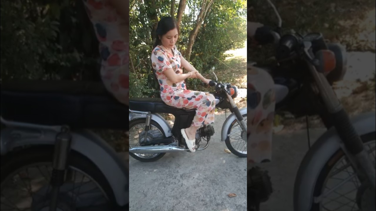 The girl started and rode a Honda 67.#kickstartgirl#honda67#gaimientay