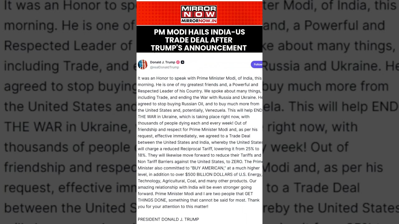 PM Modi Hails India-US Trade Deal After Trump's Announcement #shorts #breakingnews