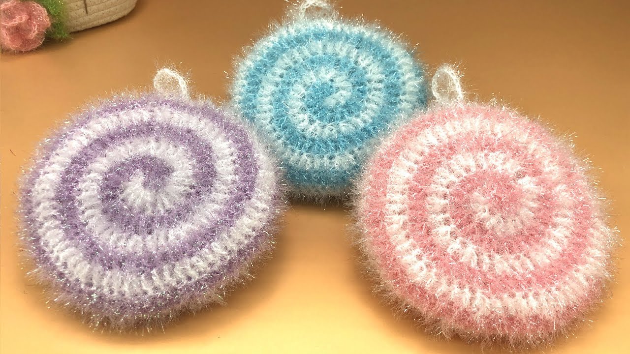 [초보코바늘 crochet] 롤리팝 호빵 수세미 뜨기