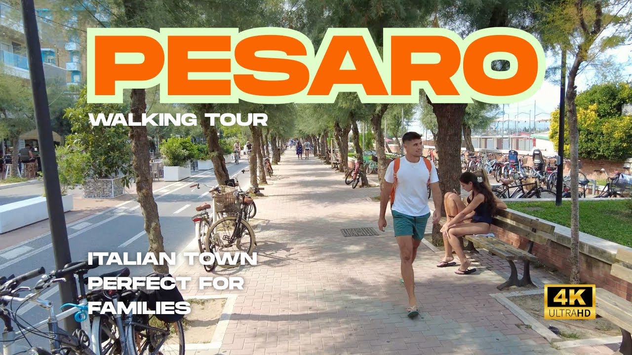 [4K] 🏖️ Пешеходная экскурсия по Пезаро — от Россини до Адриатического моря и «Паллы» Помодоро 🎶⚓