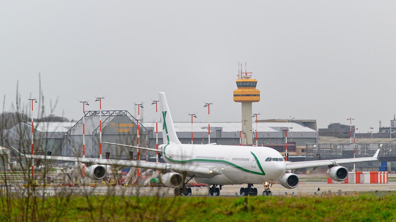 Seltener Besuch in Hamburg Fuhlsbüttel (Taxi und Start eines A340 von Air X Charter)