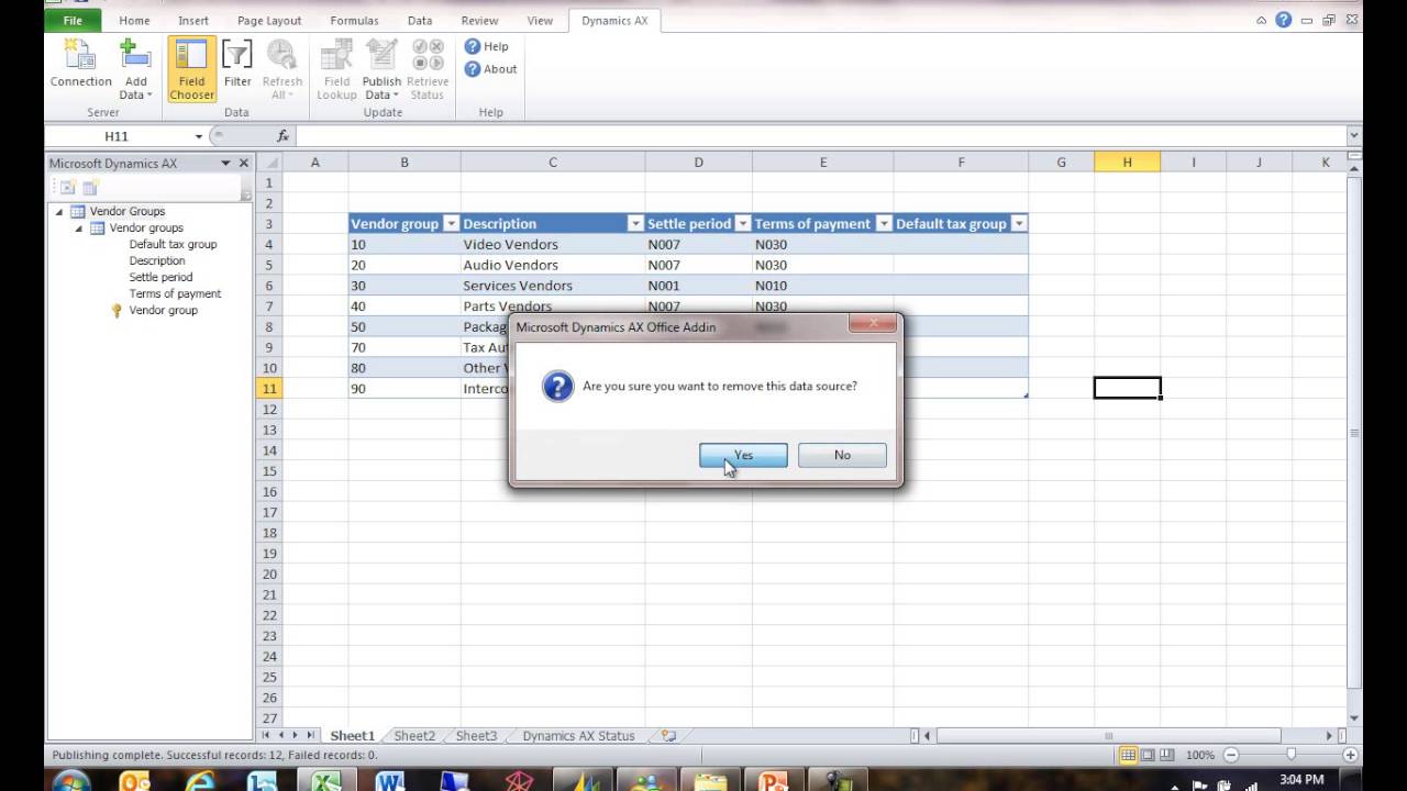 Microsoft Dynamics AX: Update Data in Excel