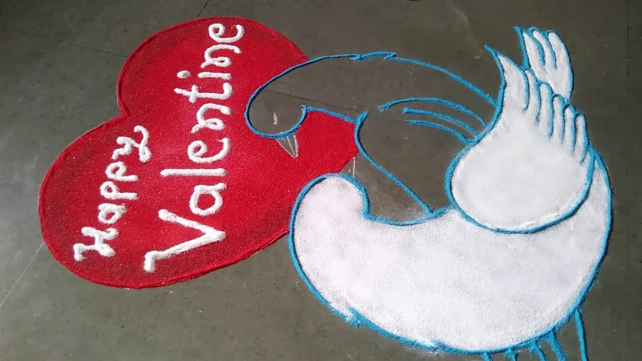 Beautiful Valentine day special Love birds rangoli 2020,🌹💞