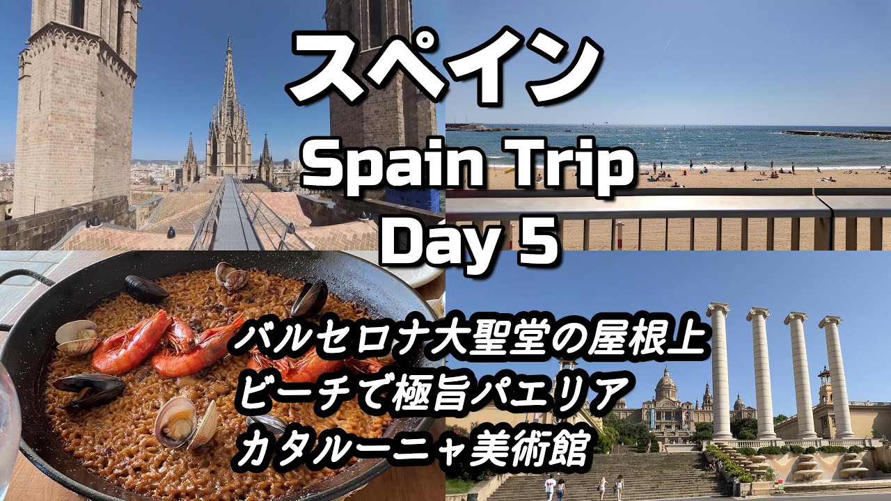 バルセロナ観光。ビーチ沿いレストランの激うまパエリアとサンタ・エウラリア大聖堂で屋根の上を歩き、カタルーニャ美術館でのスペイン美術、モンジュイックの丘からの絶景