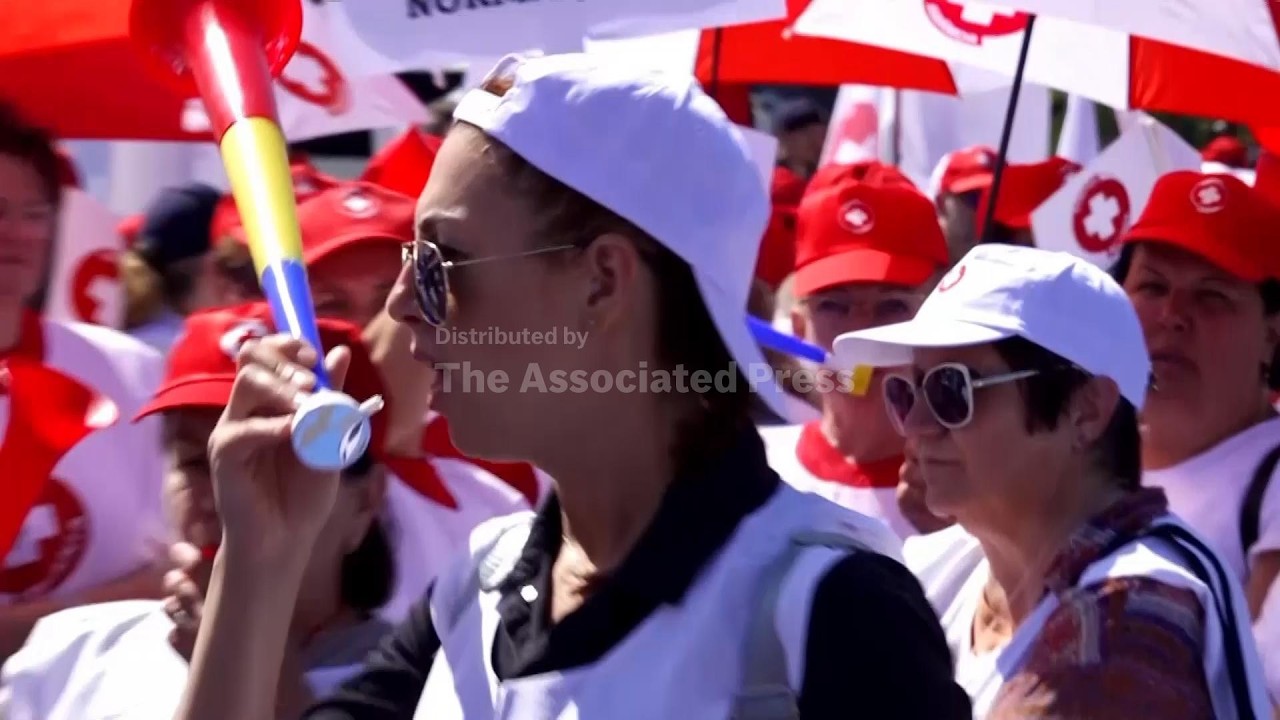 Thousands of Romanian health care workers protest new laws on wages