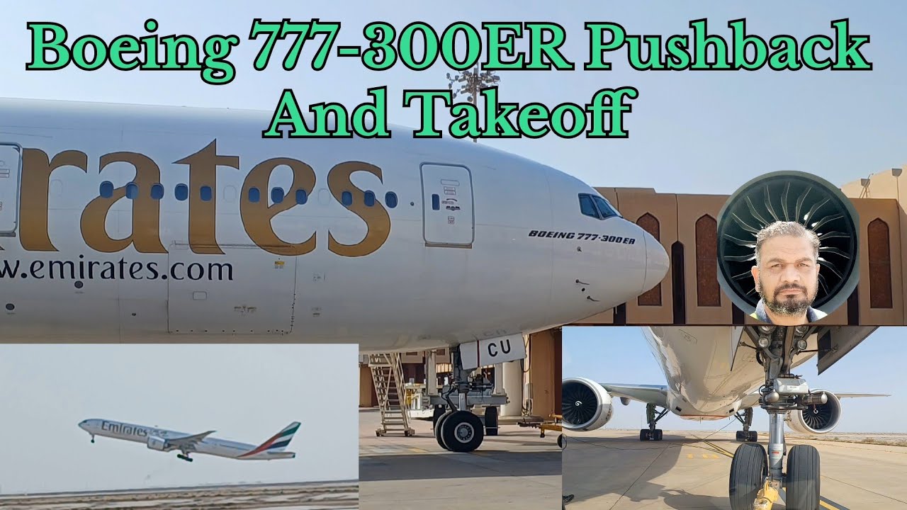 Emirates Airlines Boeing 777-300ER Pushback A6ECU and Takeoff