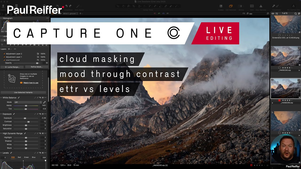 Capture One Live Editing Sessions : 22nd July 2025 (Cloud masking, Mood, Contrast, ETTR, Levels)