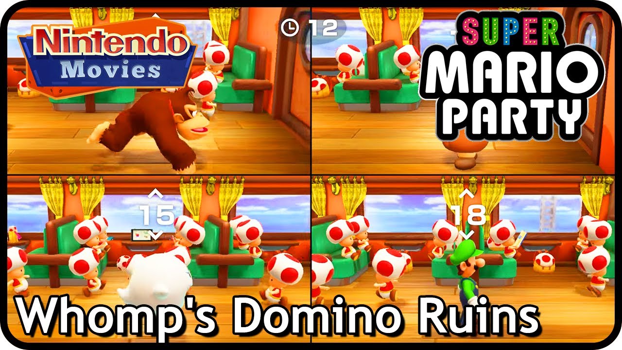 Super Mario Party - Whomp's Domino Ruins (3 players, 10 turns, Goomba vs Luigi vs Boo vs DK)