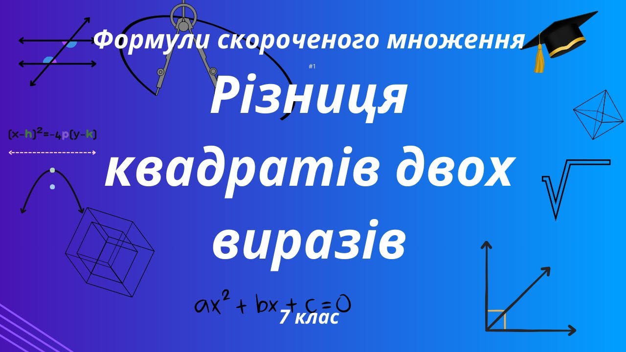 Різниця квадратів двох виразів. Формули скороченого множення. Алгебра 7 клас