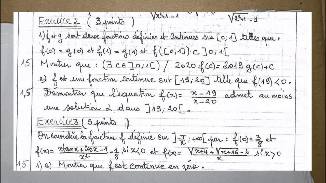 نموذج فرض محروس علوم رياضية، النهايات و الاشتقاق، التمرين 2 و DS Mathématiques Science Math Exo 2 -3