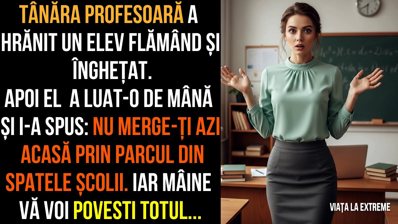TÂNĂRA PROFESOARĂ A HRĂNIT UN ELEV FLĂMÂND ȘI ÎNGHEȚAT.APOI EL  A LUAT-O DE MÂNĂ ȘI I-A SPUS...