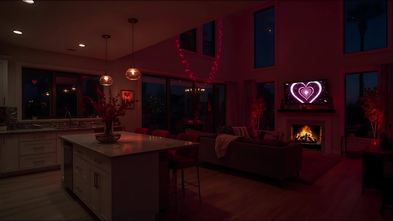💖✨ Romantic Cozy Night • Warm Lights & Love Mood 🔥💞| Fireplace Sound 🔥​ |To Relax,Study & Sleep 🌙