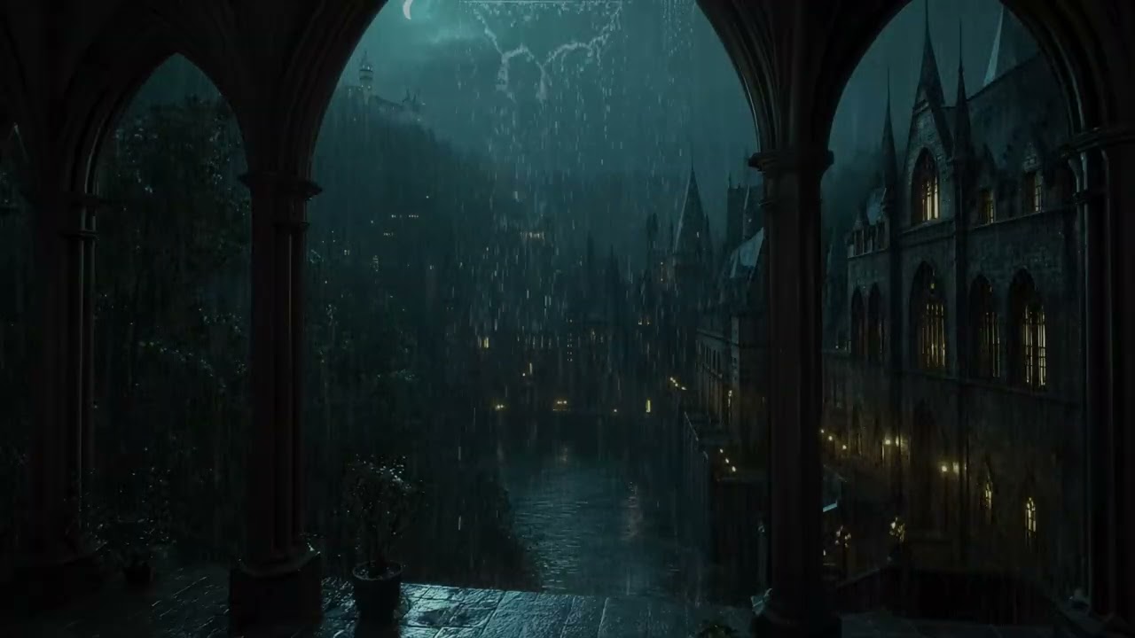 Night Rain and Thunder at the Castle Window for Deep Sleep, Study Focus & Peaceful Meditation