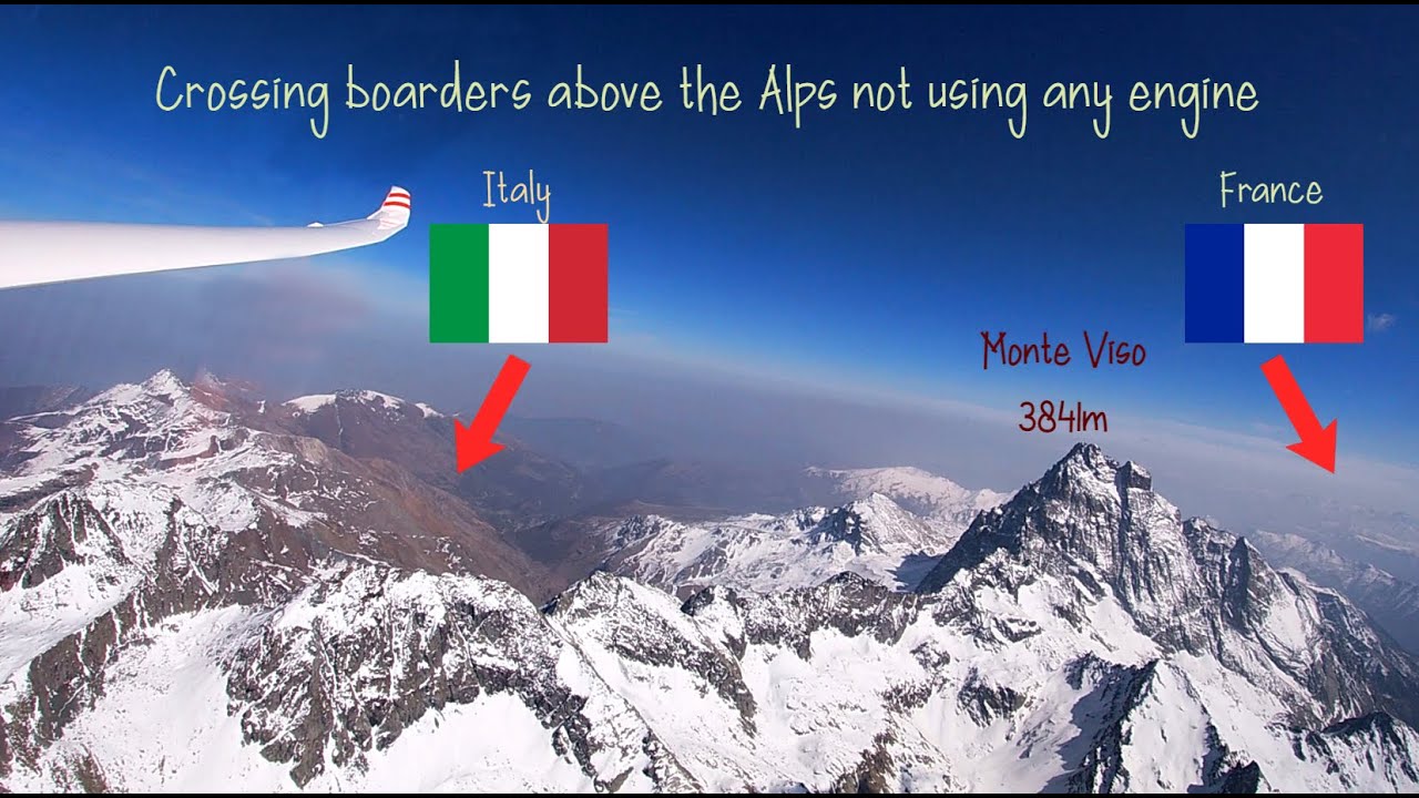 Gliding cross boarders above the Alps not using any engine
