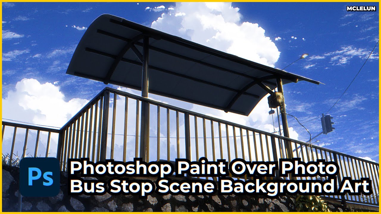 Photoshop Paint Over Photo Bus Stop Scene Anime Background Art