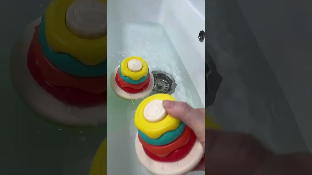 Bath toy Rainbow Stacking Rings Tower Game  Can Spray Water #bathtoy #watertoy