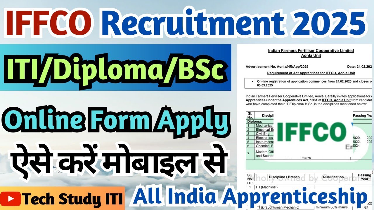 IFFCO New Recruitment 2025, ITI, Diploma, BSC Apprentice 2025, IFFCO Apprentice 2025 Online Form