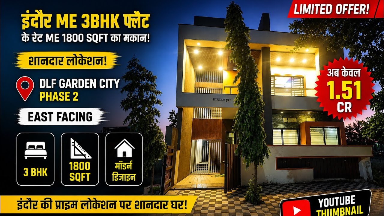 Великолепный дом 3BHK в престижном районе DLF Garden City Phase 2 в Индоре выставлен на продажу.