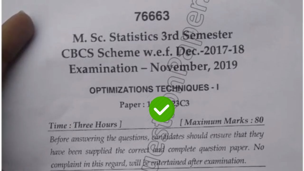 2019 Mdu MSc Statistics 3rd Sem Optimizations Techniques Question Paper