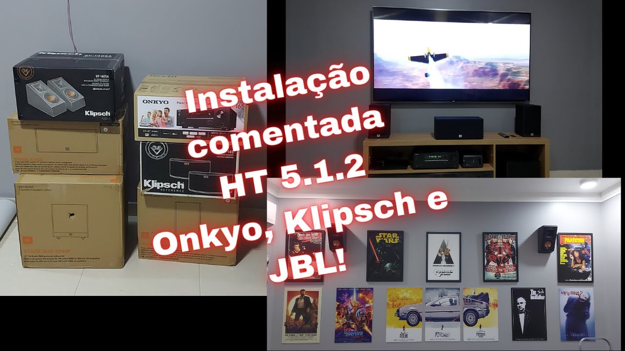 Home theater 5.1.2, receiver Onkyo, caixas Klipsch e JBL. Instalação comentada!