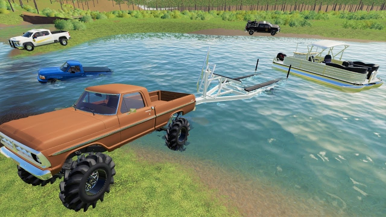 Police ruin camping and boating on the lake | Farming Simulator 19 camping and mudding