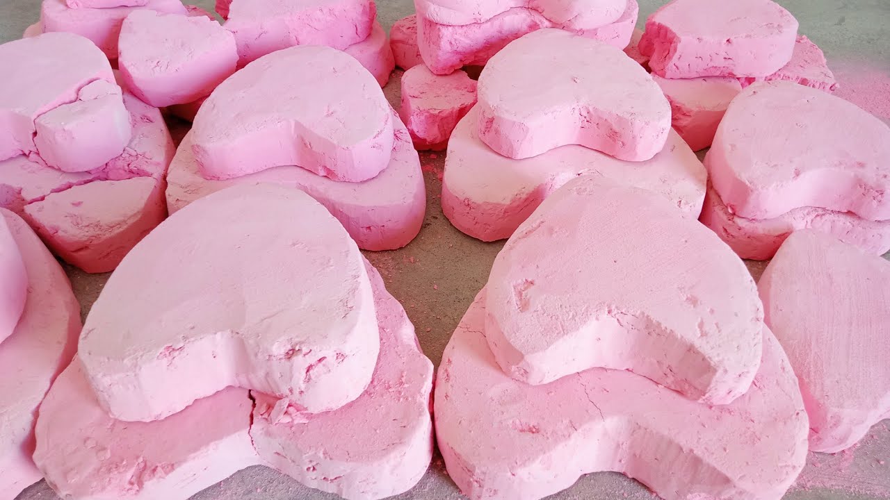 Pink big heart soft gymchalk crispy homemade | crunchy | crushing | oddly satisfying | ASMR