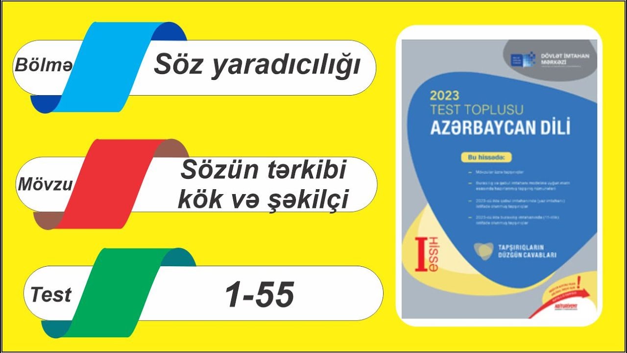 DİM-in Yeni Test toplusu Söz yaradıcılığı / Sözün tərkibi, kök və şəkilçi / 1-55