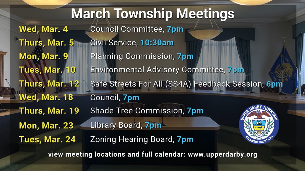 March 2026 - Upper Darby Township Meetings Schedule