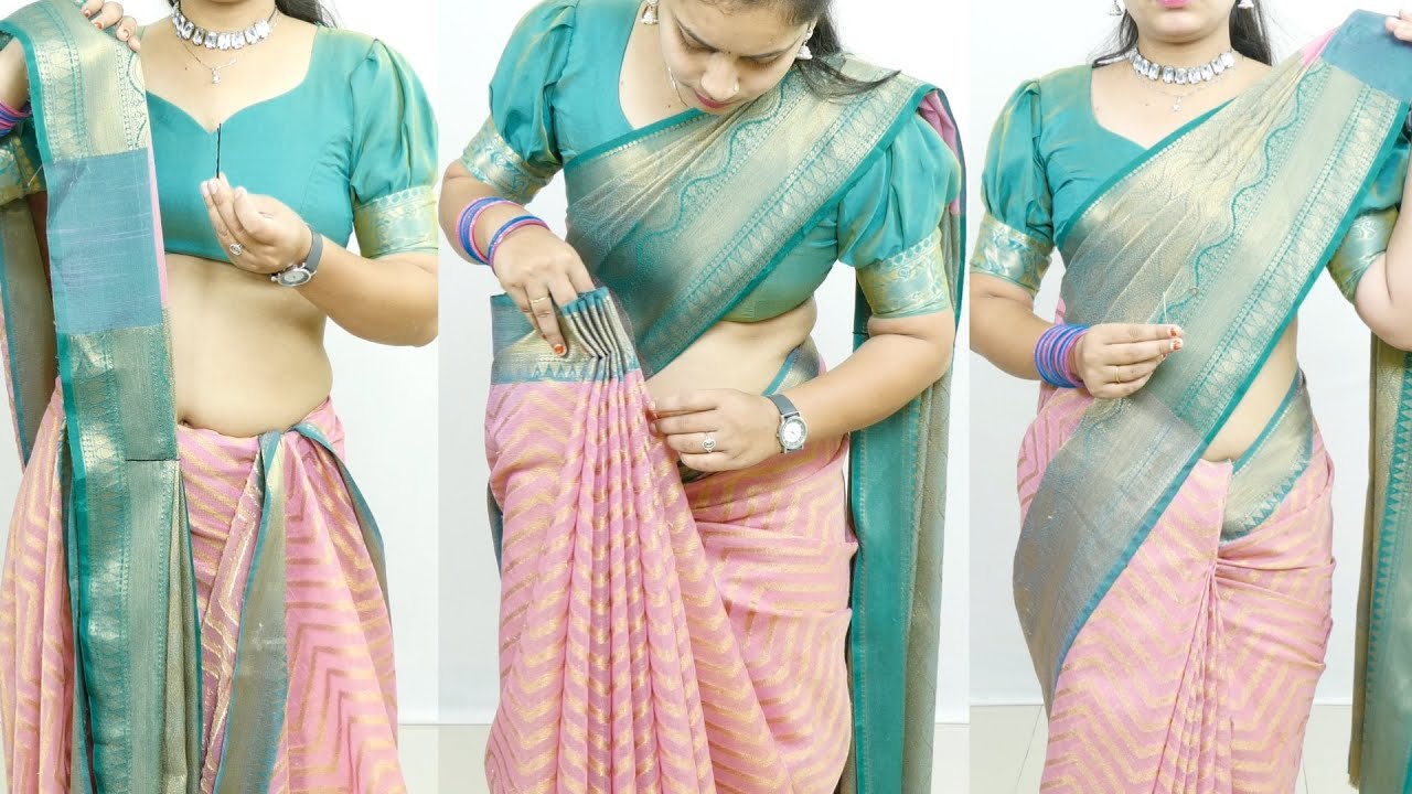Beautiful Silk Saree Draping with Perfect Pleats | How to wear Silk saree perfectly step by step