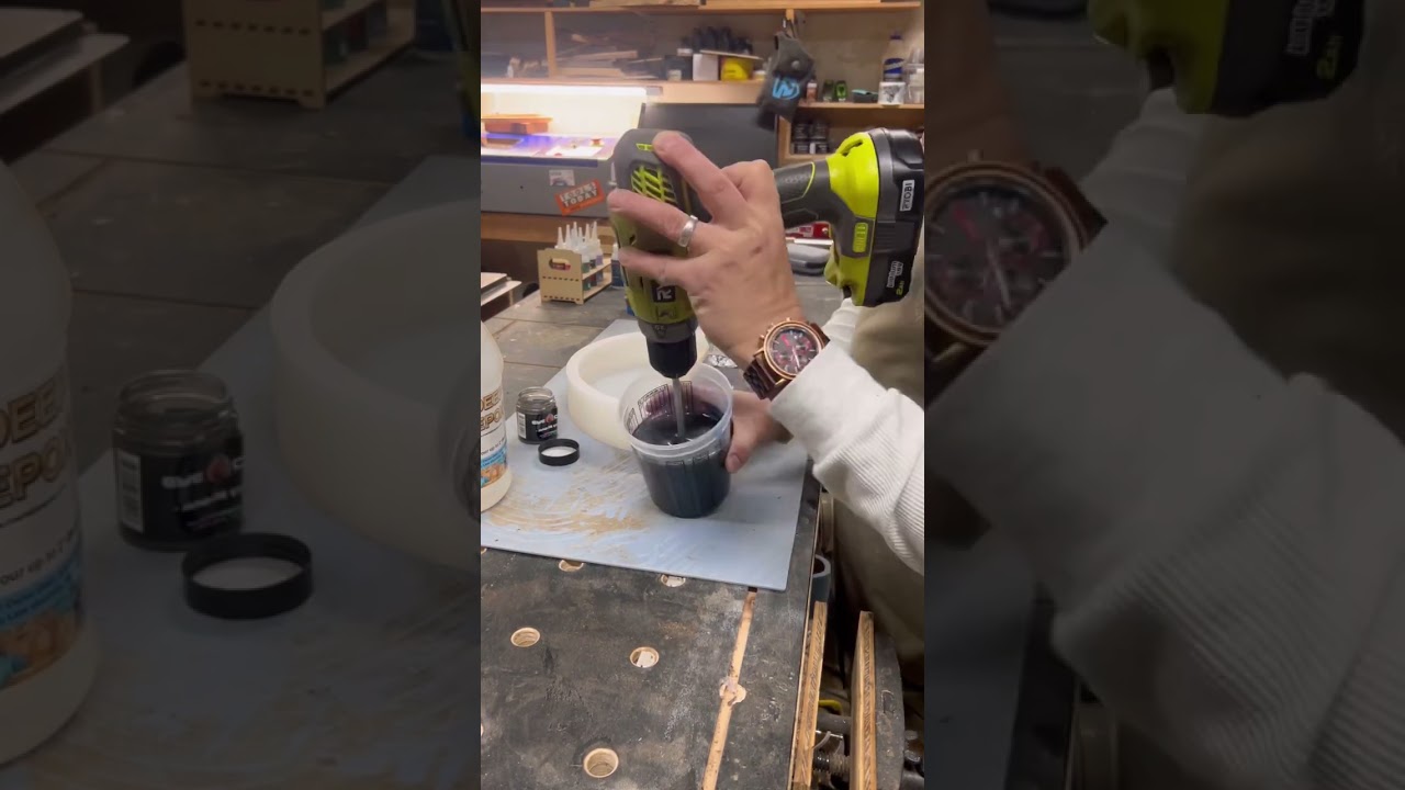 Pouring up a clock in my @CraftedElements silicon mold. Ambrosia maple Burl and black epoch
