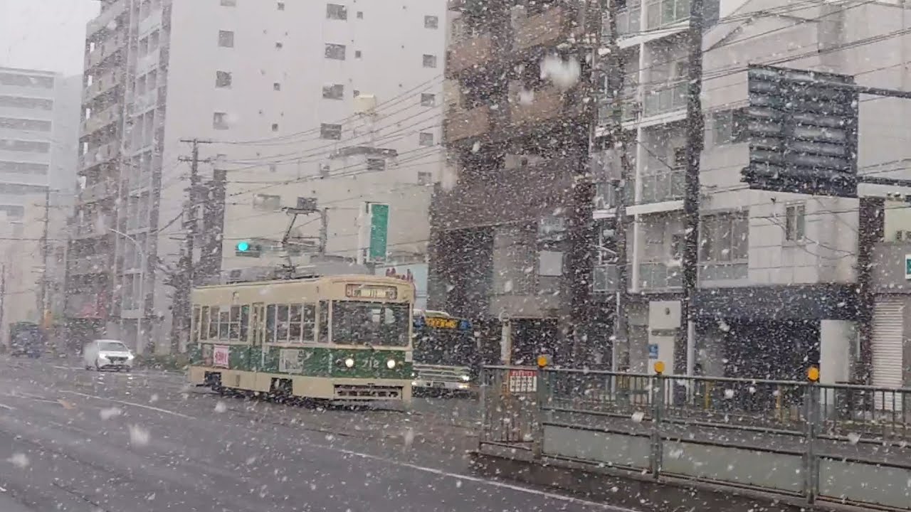【広島電鉄】雪の舟入本町電停(2025年)
