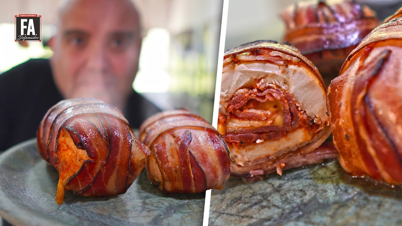 PEITO DE FRANGO RECHEADO COM QUEIJO ENROLADO NO BACON