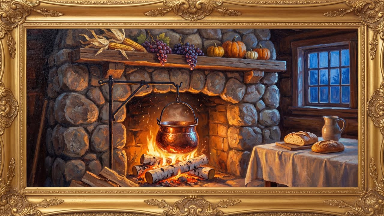 Rustic Cabin Fireplace | 4K Cozy Artwork | Luxury Gold Frame TV Art