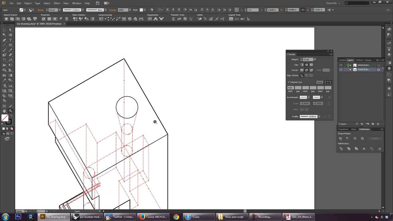 ARCH2102 — Учебник Rhino 5 из 5: Рисование аксонометрической линии с помощью Make2D