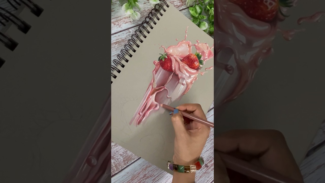 Realistic strawberry milkshake drawing 💖| Food Realism 🍓✨ 