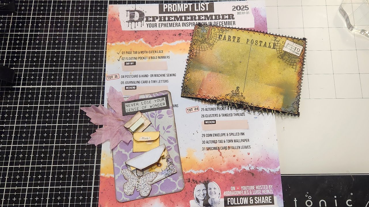 Postcard & stitching, journal card with tiny letters, Dec 4th and 5th #dephemerember #soymilkmuse