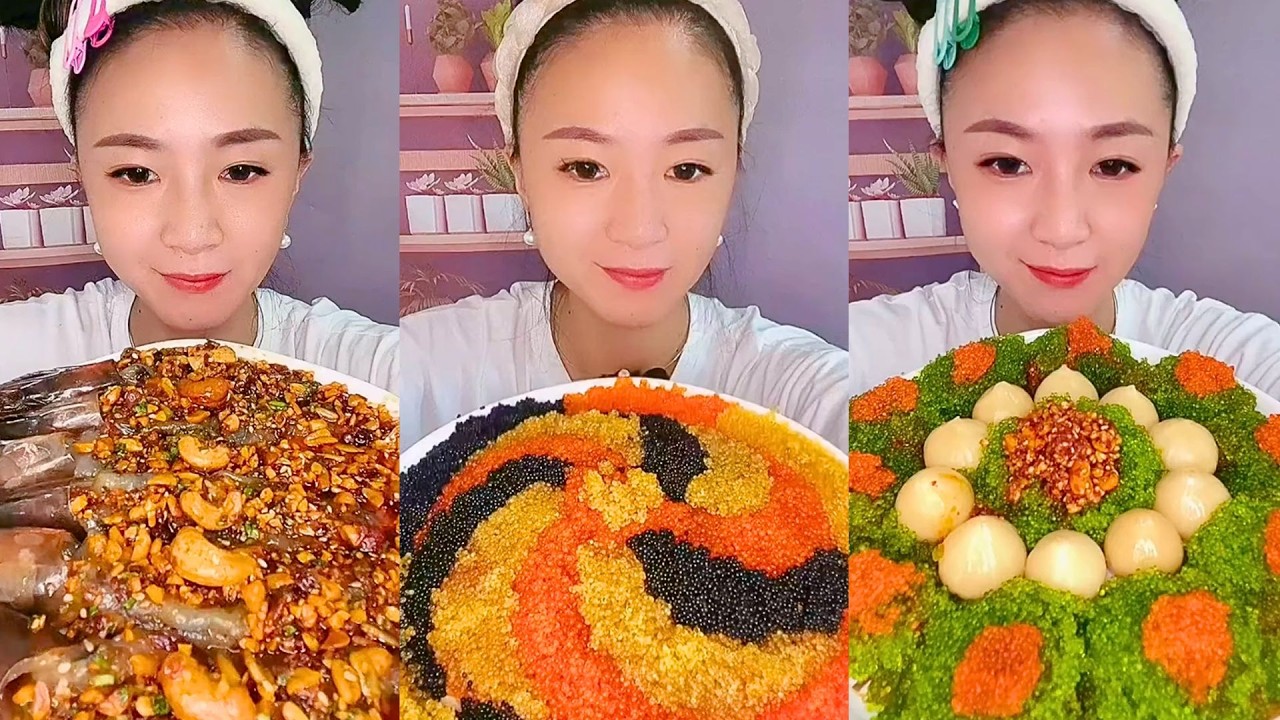 Shrimp in Chili Garlic Sauce with Colorful Roe and Sea Grapes Platter