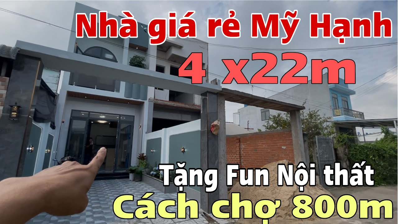Tập 13 -nhà đất giá rẻ Mỹ Hạnh ,Nhà mới mặt tiền kinh doanh , gần chợ giá rẻ , 4x22m sổ hoàn công 