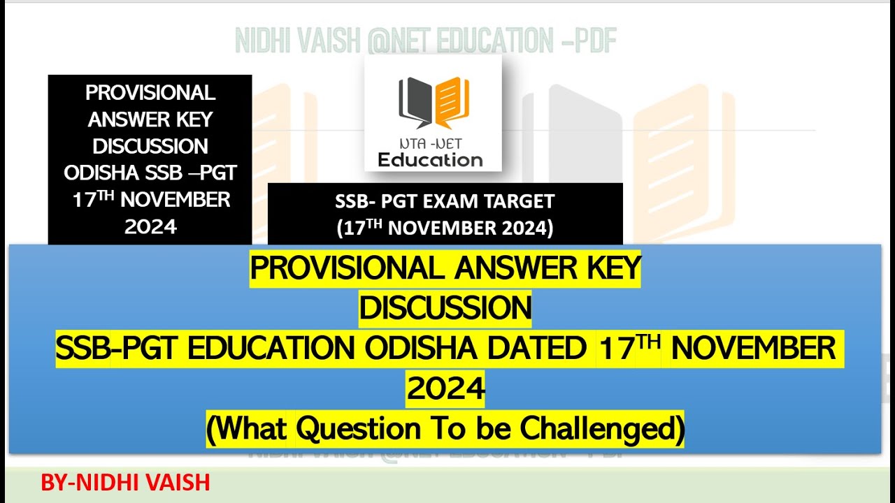OFFICIAL ANSWER KEY ANALYSIS |||SSB-PGT EDUCATION ODISHA DATED 17TH NOVEMBER 2024