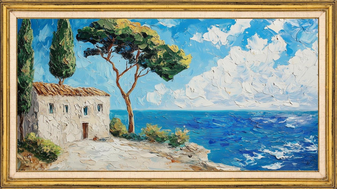 Mediterranean Coastal Oil Painting | 2 Hour Relaxing TV Frame Art Screensaver