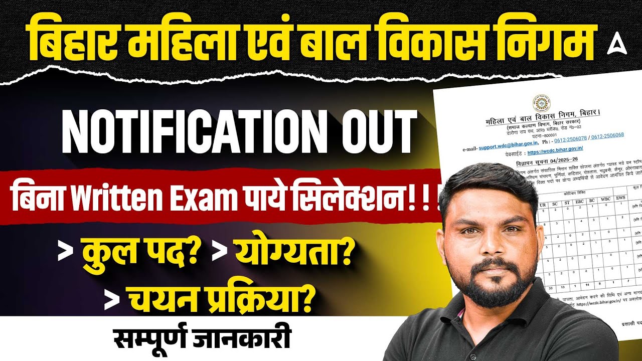 Bihar Samaj Kalyan Vibhag Vacancy 2025 | बिहार महिला एवं बाल विकास निगम | NOTIFICATION OUT 2025